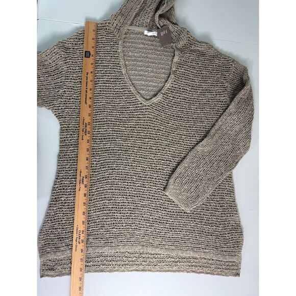 J Jill Pure Jill Pullover Open Knit Hooded Sweater Tan Cotton Women's M - NWT - Picture 9 of 11